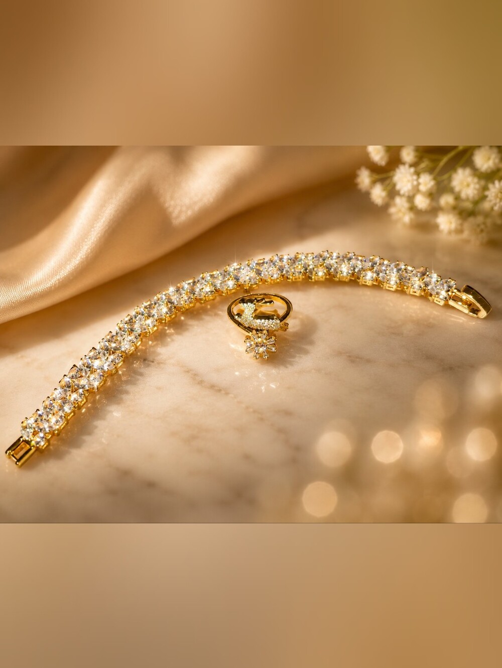 Gold Toned Crystal Tennis Bracelet - Elegant Women's Jewelry